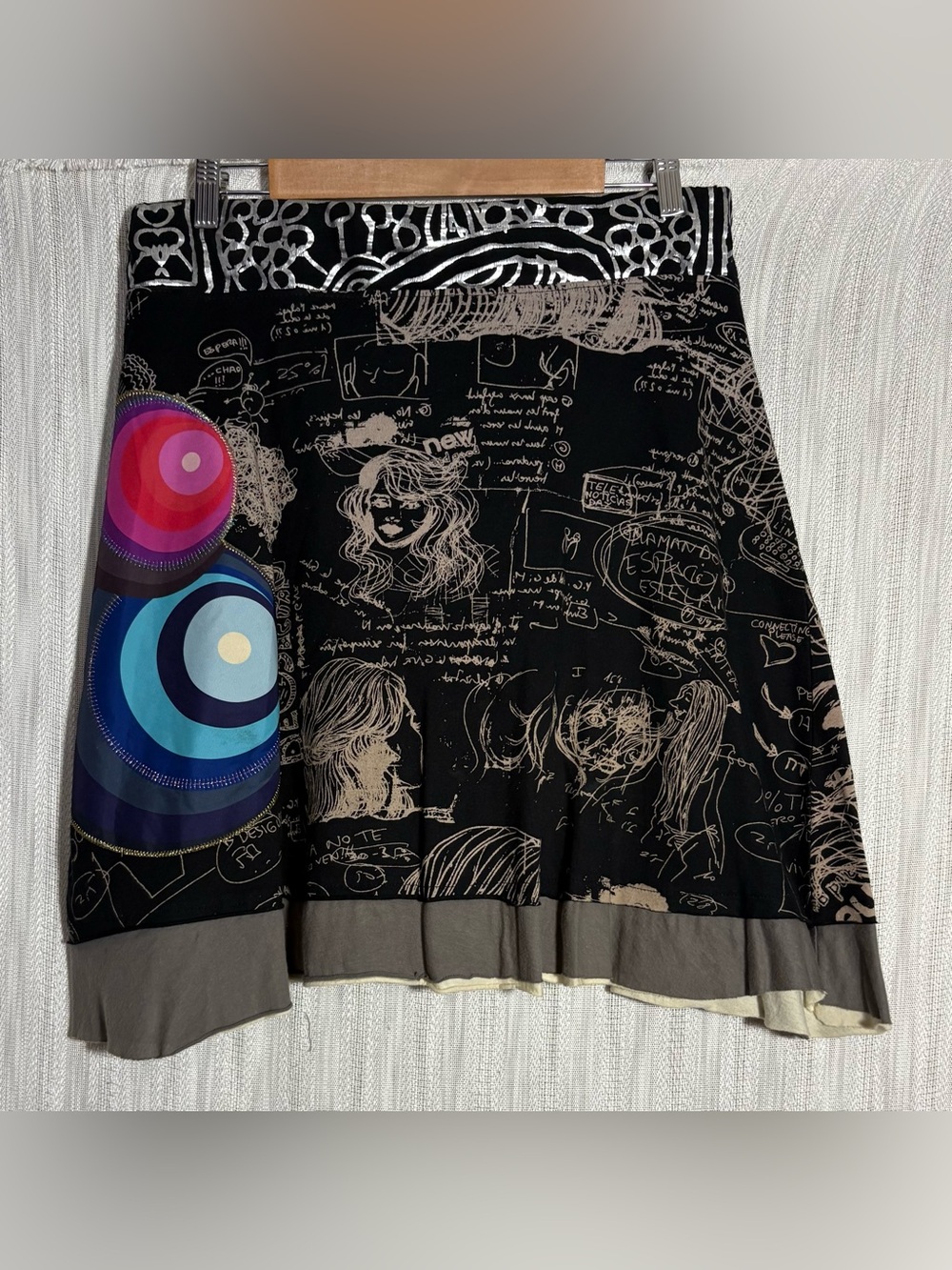 Desigual Y2K Cotton Multicolor Inscribed Print A-Line Skirt